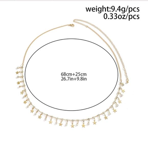 2/$30 Belly Chain Waist Chain Gold Tone NEW Stars Rhinestones - Picture 3 of 6